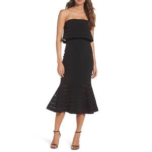 C/MEO Collective Dress Size L Strapless Ladder Stitch Popover Flare Hem Midi